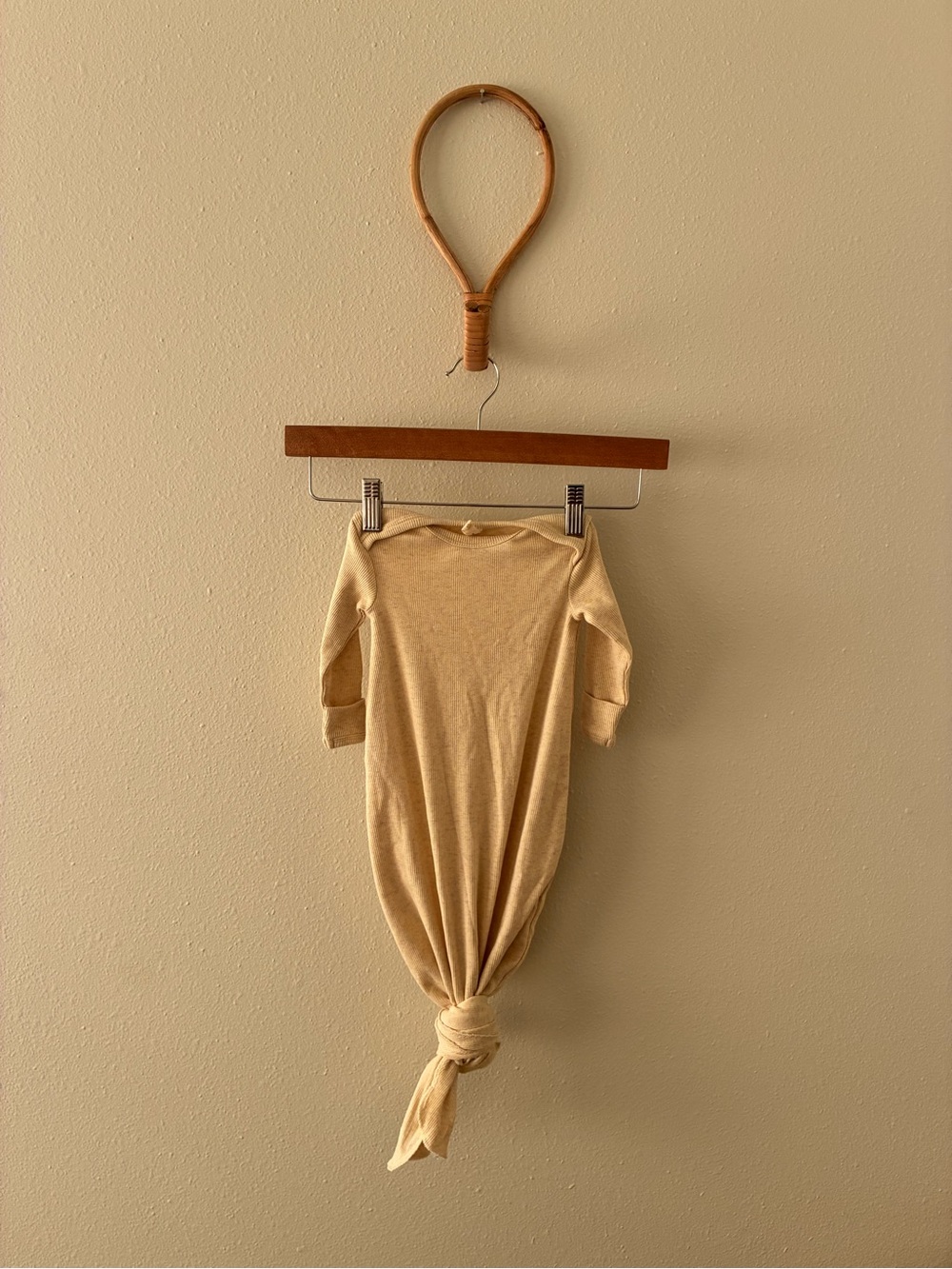 Quincy Mae Ribbed Knit Baby Gown in Cream